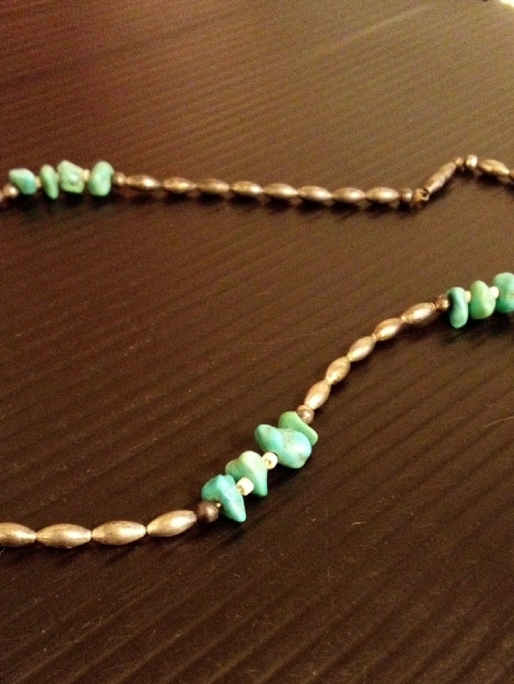 Turquoise Chip & Antiqued Silver Bead Necklace - Women Jewelry - Picture 2 of 5